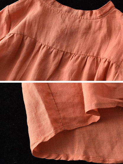 Original Linen Solid Color Half Sleeve T-Shirts Tops