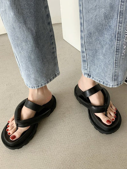 Stylish Yellow&Black Flip Flops Flatform Slippers