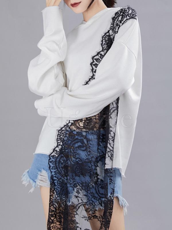 Lace Asymmetry Split-joint Designed Sweatshirt