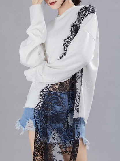 Lace Asymmetry Split-joint Designed Sweatshirt