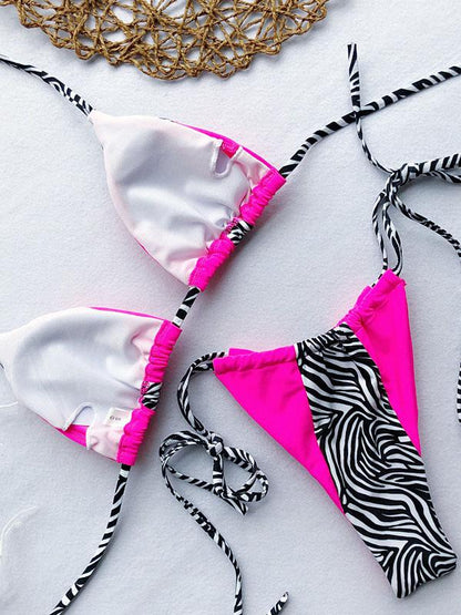 Lace Up Contrast Scrunch Bikini Set