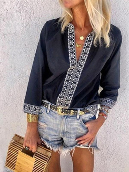 Printed Long Sleeves Blouses&shirts Tops