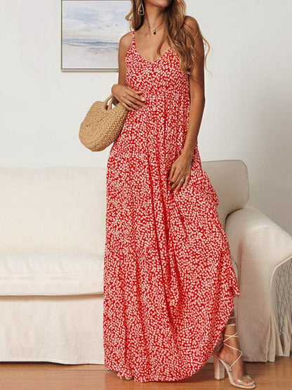 Printed Spaghetti-neck Maxi Dress