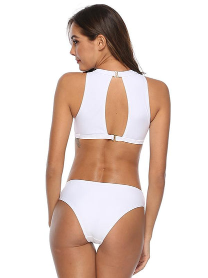 Solid Zipper Top With Panty Bikini Set