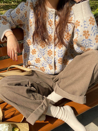 Original Buttoned Round-Neck Long Sleeves Cardigans