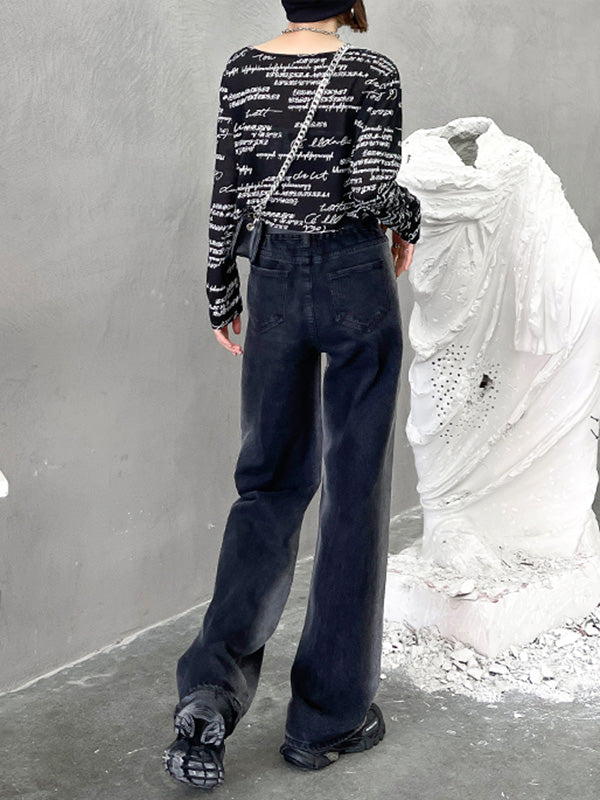 Vintage Gradient Wide Leg Column Jean Pants