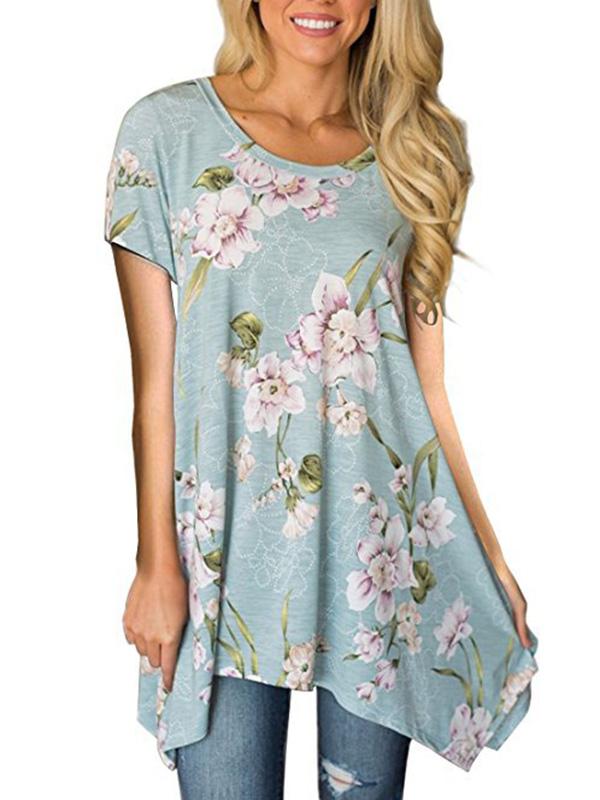 Printed Short-sleeved irregular T-shirt