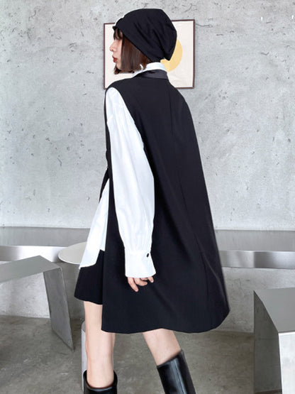 Cool Irregular Solid Color Split-Joint With Pocket Tied Notched Collar Sleeveless Vest Outwear