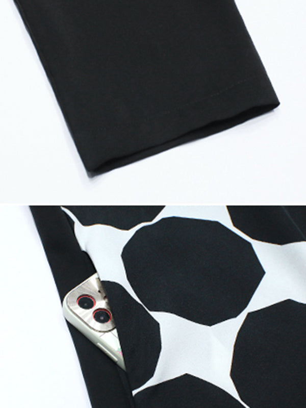 Stylish Irregular Polka-Dot Spit-Joint Buttoned Lapel Collar Long Sleeves A-Line Midi Shirt Dress