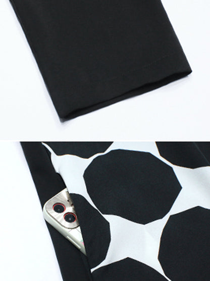 Stylish Irregular Polka-Dot Spit-Joint Buttoned Lapel Collar Long Sleeves A-Line Midi Shirt Dress