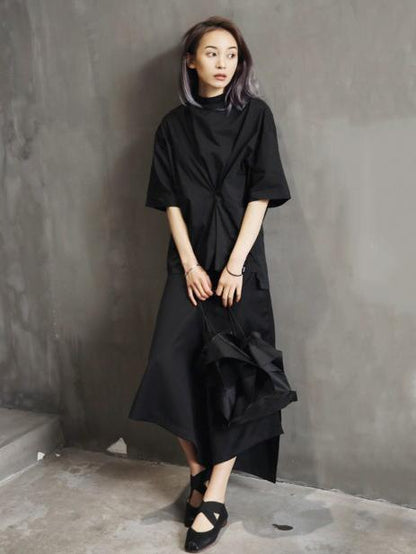 Black Cropped Wide-leg Three-quarter Pants
