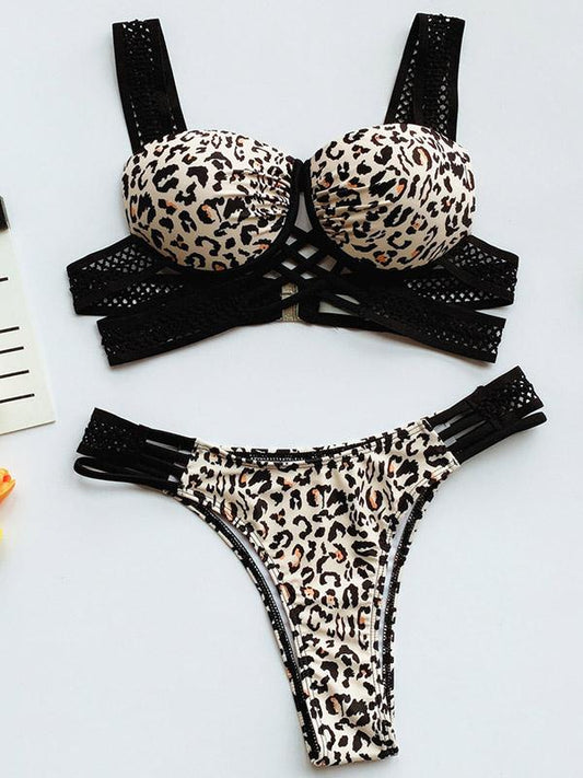 Underwired Bandage Split Bikini Swimsuit