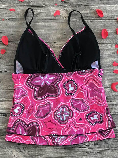 Printed Backless Tankini Swimsuit