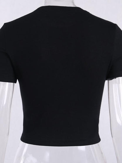 Letter Printed Short Sleeves Round-neck T-Shirts Tops