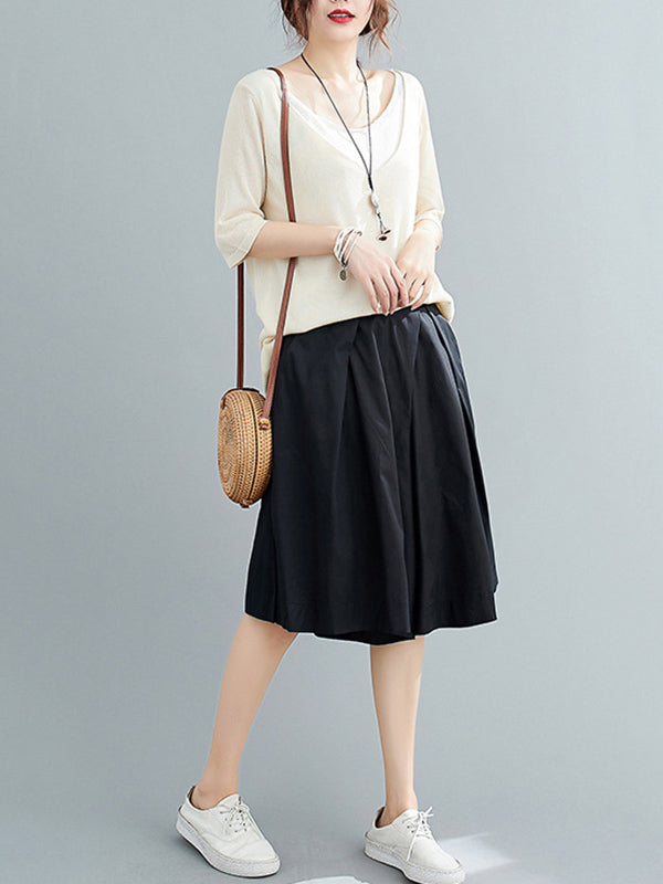 Casual Solid Color Elasticity Waist Wide Leg Shorts
