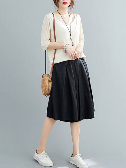 Casual Solid Color Elasticity Waist Wide Leg Shorts