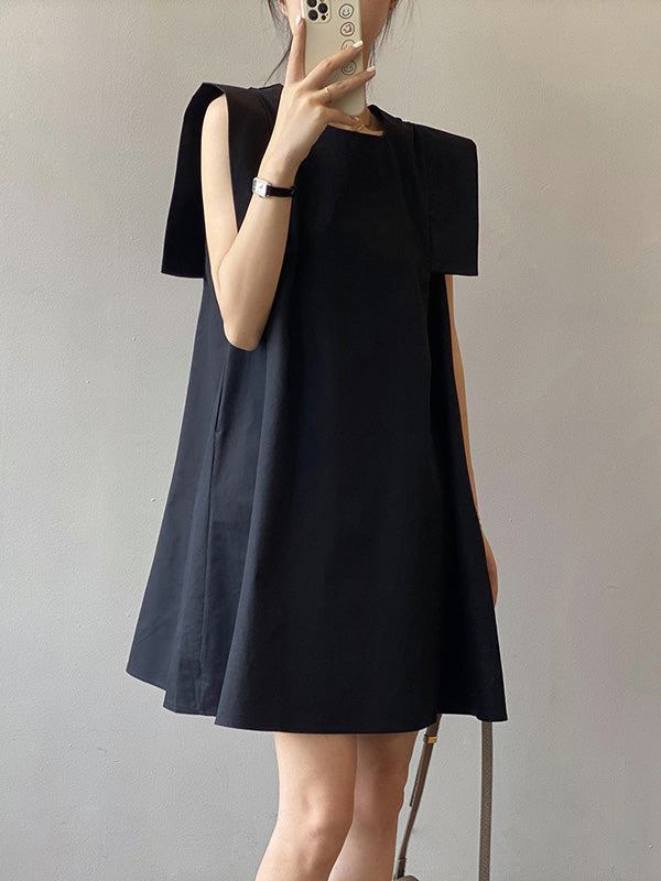 Casual Split-Joint Solid Color Round-Neck Sleeveless Mini Dress