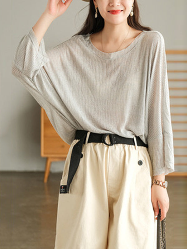 Casual Solid Round-Neck Knitting T-Shirts Tops