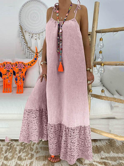 Solid Split-joint Maxi Dress