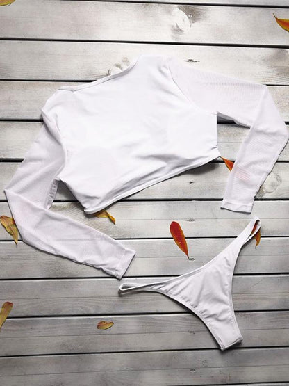Long Sleeves Solid Bikinis Swimwear