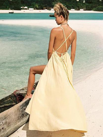 Bohemia Solid Bandage Maxi Dresses