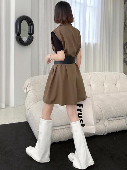Urban Solid Color Split-Joint Notched Collar Sleeveless Mini Blazer Dress