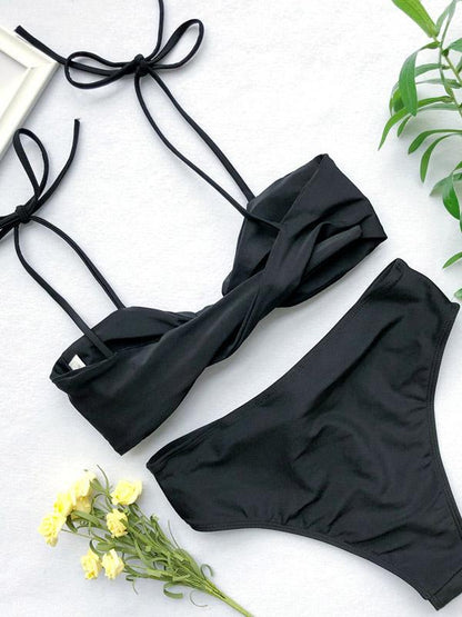 Twist Knotted Strapped Bikini Swimsuit