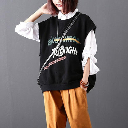 Cartoon Letter Print Sleeveless O-neck Top