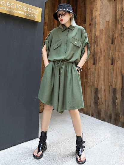 Solid Short Sleeves Rompers