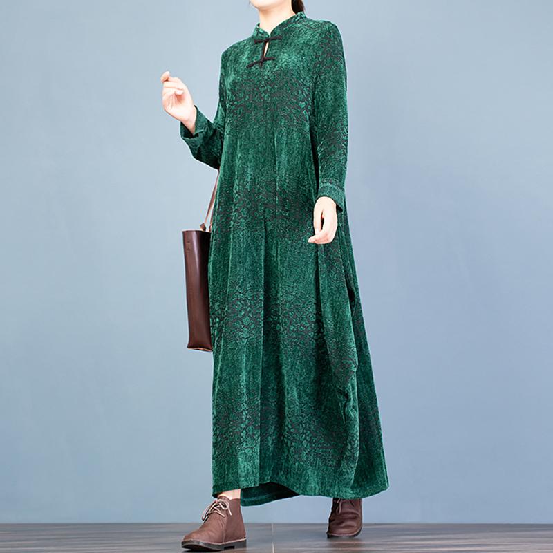 Buykud Retro Cocoon Shape Solid Color Loose Dress