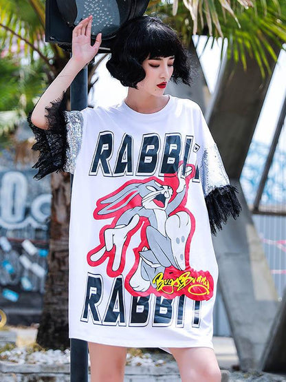 Leisure Cartoon Print Split-Joint Shirt Dress