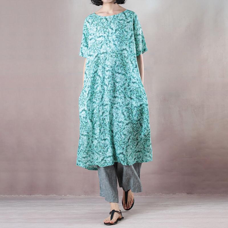 Casual Round Neck Green Short Sleeve Loose Dress