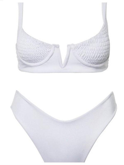 Pleated Plain Sexy Bikinis Swimwear
