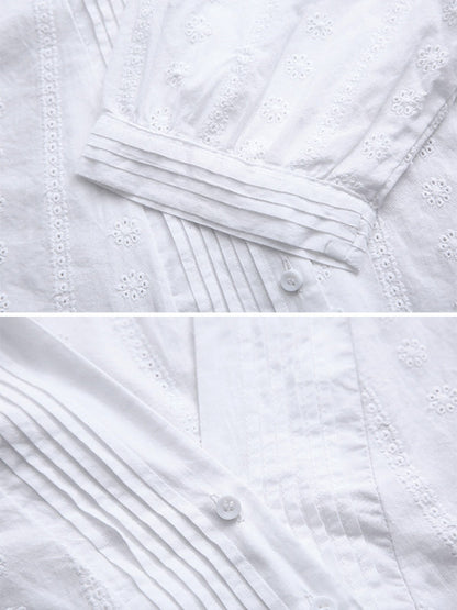 Simple Solid Color Buttoned V-Neck Short Sleeves Blouse