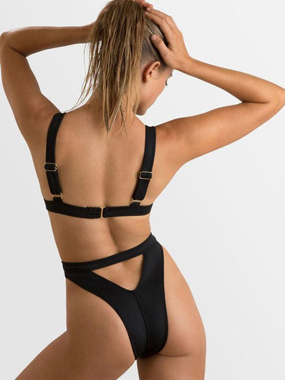 Solid Color Triangles Split Bikini Swimsuit