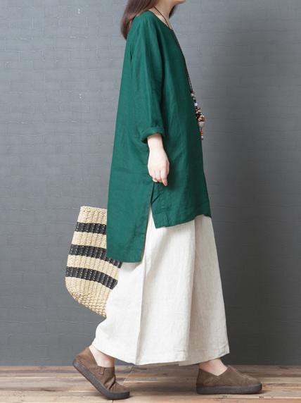Solid Split-joint Round-neck Short Shirt Dress