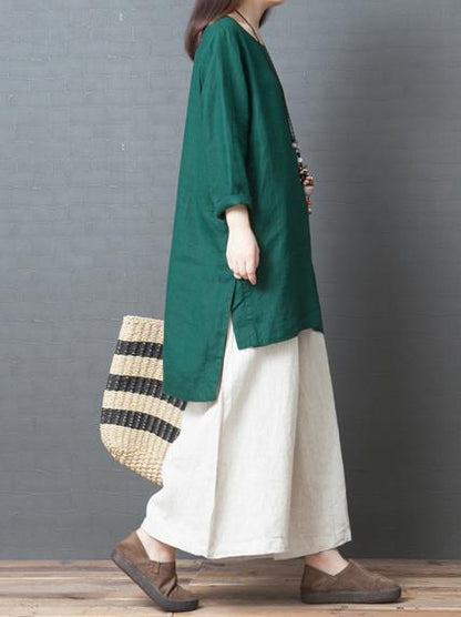 Solid Split-joint Round-neck Short Shirt Dress