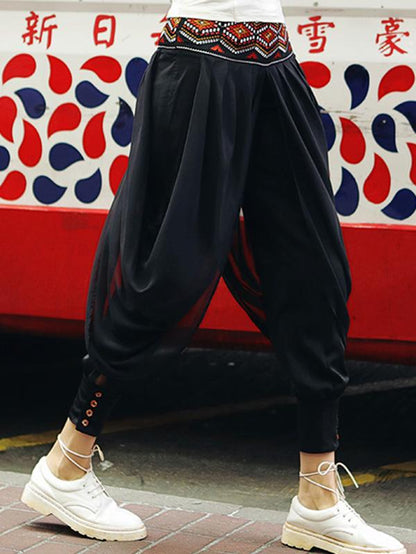 Loose Chiffon Embroidered Wide Leg Harem Pants