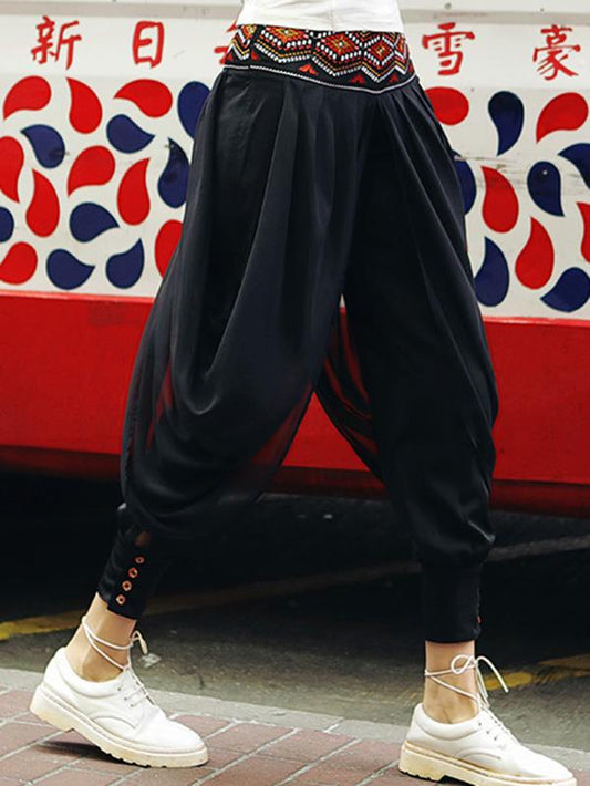 Loose Chiffon Embroidered Wide Leg Harem Pants