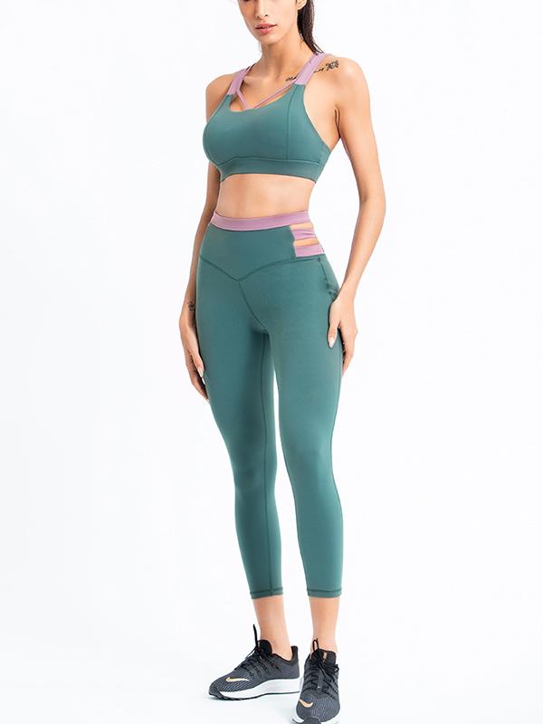 Sexy Sleeveless Contrast Color Yoga Suits