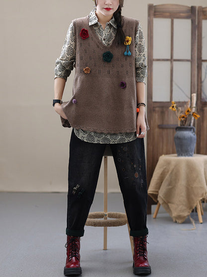 Vintage Embroidered Wide Leg Jean Pants