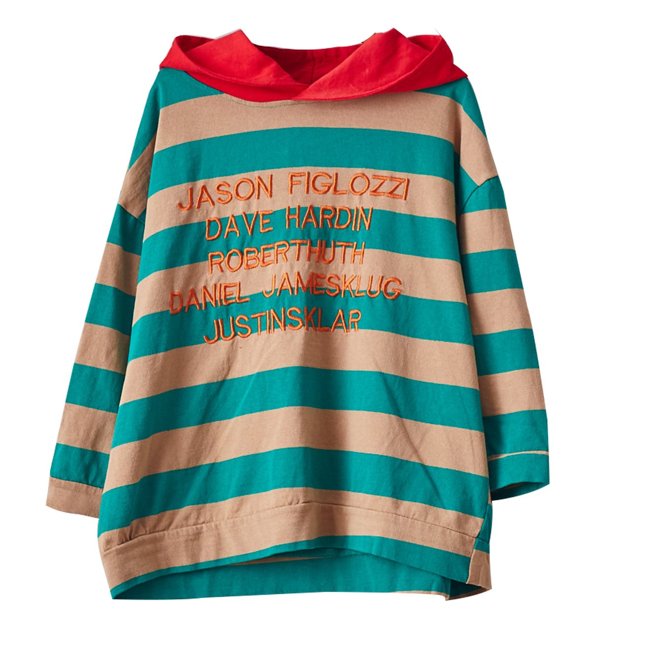 Buykud Stripes And Embroidered Letters Loose Hoodie