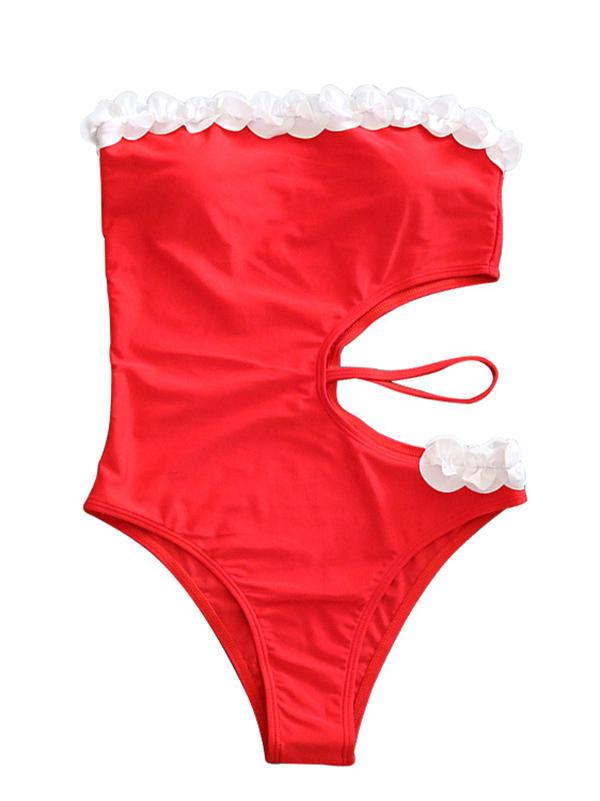 Lace Asymmetric Bandeau One-Piece Swimwear