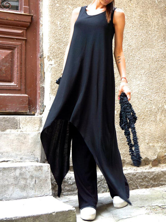 Black&White Loose Soft Asymmetric  Tank Top Long Dress