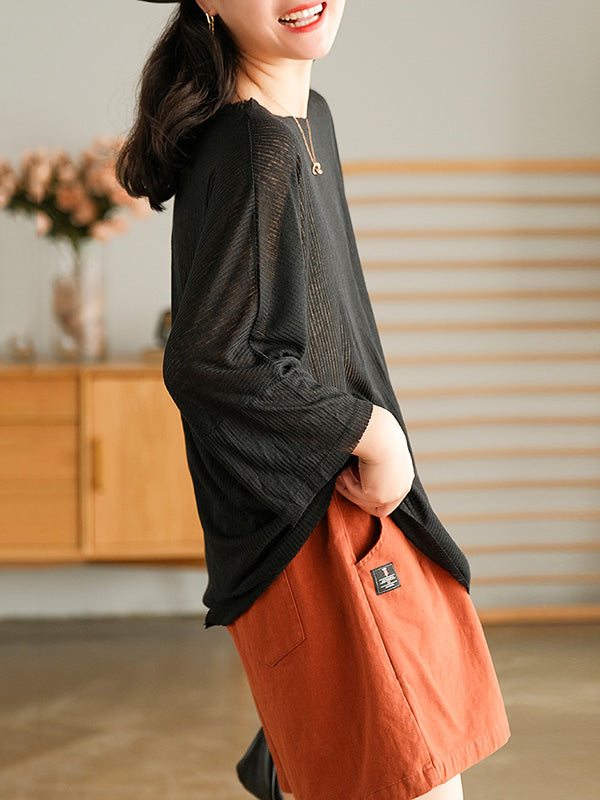 Casual Solid Round-Neck Knitting T-Shirts Tops