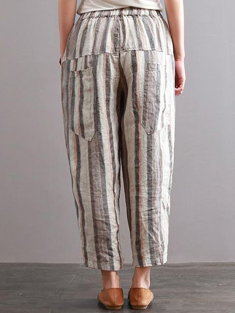 Ramie Cotton Vintage Striped Harem Linen Pants