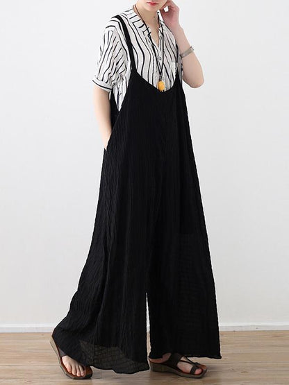 Loose Black Wide Leg Jumpsuits