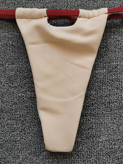 Solid Color Triangles Bandage Split Bikini Swimsuit