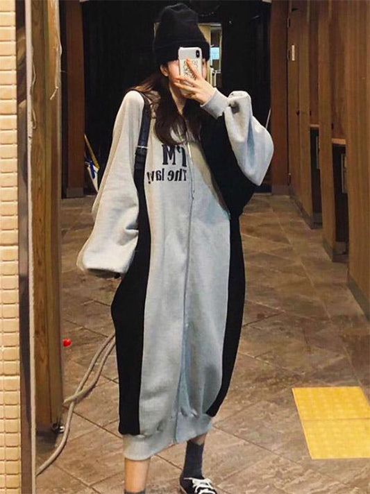 Loose Zipper Letter Printed Batwing Sleeves Hoodie Outwears