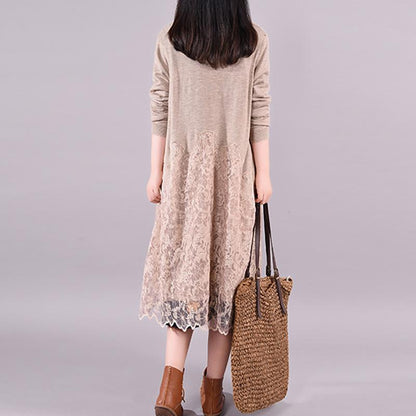 Buykud Lace Stitching Casual Elegant Loose Coat